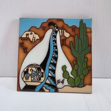 Vintage Earthtones Ceramic Art Tile -Signed by Artist Gale Tuoti 6x6” VTG 1990 picture