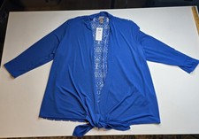 Easywear by Chicos 3 (16/XL) Open Tie Front Blouse Blue Lace Back Casual Career picture