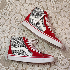 Vans Off The Wall High Top Red and White Sneakers With a Logo Design Sz w7 m5.5 picture