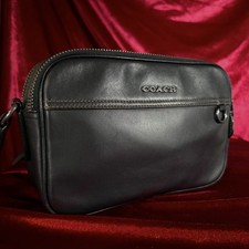 Coach Graham Crossbody Bag C4148 Black Smooth Leather Double Zipper picture