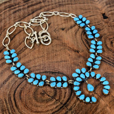 Sterling Silver Sleeping Beauty Turquoise Navajo Handmade Adjustable Necklace picture