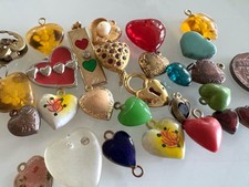 Vintage Fancy Heart Charms Lot Glass Metal Lucite 25 Pieces picture