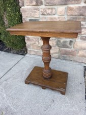 Vintage Wood Pedestal Side Accent Table Turned Column Local Pickup picture