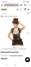 Spirit Halloween Steampunk Corset Vest Brown Black Lace-Up Victorian Gothic... picture
