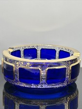 Moser Glass co- Vintage Ashtray- Art Deco 1930s~ Cobalt Blue & Gold~5in Chipped picture