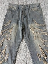 Reaven NYC Embroidered Distressed Jeans – Light Wash Ripped Denim Size XL picture