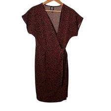 Bobeau Red Black Animal Print Faux Wrap Dress V-Neck Short Sleeve Small picture