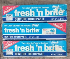 (Lot 3) RARE Vintage NOS 1980s Fresh 'n Brite Denture Toothpaste 3.8 oz picture
