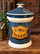 Antique Ceramic Apothecary Jar Ung Sulph Painted Label Pharmacy Drug Rare picture