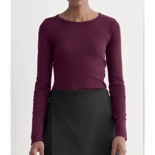 NWOT Everlane Womens The Luxe Rib Long Sleeve Crew Shirt Small Maroon Preppy picture