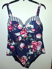 Cupshe Women’s Plus 2X Navy Floral Underwire Padded One-Piece Swimsuit picture