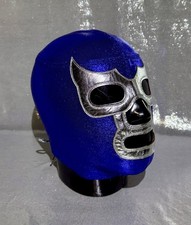 Blue Demon Metallic Lame Leather PRO Mask LUCHA LIBRE WWE AAA CMLL AEW WRESTLING picture