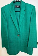 Vintage Emerald Green 100% Silk Single Button Blazer Sz8, Company by Ellen Tracy picture