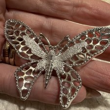 vintage silvertone Madame Butterfly brooch Sarah Coventry open work wings pin picture
