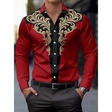 Men's Western Cowboy Shirt Long Sleeve Retro Printing Casual Buttons Down Shirt picture