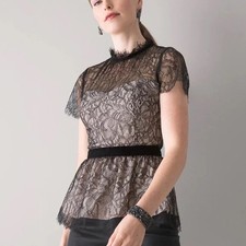 White House Black Market- Elegant Black Lace Top Size 8 picture