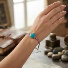 Natural Blue Apatite 925 Silver Daughter Chain Elegant Art Deco Bracelet Jewelry picture