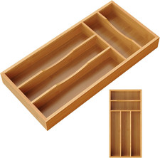 Bamboo Silverware Organizer Drawer Tray Utensil Holder Kitchen Flatware 5 Slot picture