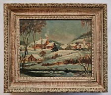 Joseph Sloman Signed Original Oil Winter Village Landscape Framed NJ Artist  picture