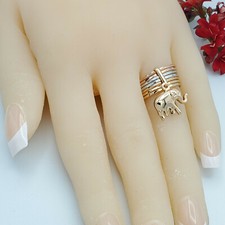 Multi Tone Gold Plated Good Luck Elephant Ring.  Oro Laminado. picture