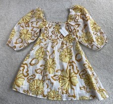 FAITHFULL THE BRAND Dress 6 Medium Linen Floral Nikoleta Short Yellow NEW picture
