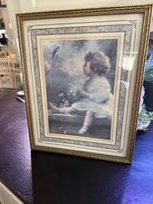 Zula Kenyon Vintage Little Girl with Bluebird of Happiness Print Framed 16x20 picture
