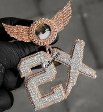 2.89ct Round Simulated Diamond Men's Custom Name Number Pendant Silver Free Stud picture