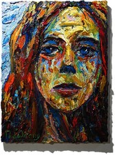MODERN WOMAN GIRL ART SIGNED FEMALE OIL PAINTING ABSTRACT PORTRAIT VINTAGE DECO picture