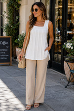 SHEIN White Sleeveless Square Neck Pleated Tank Top Women's Large NWT Casual picture