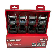 Husky 12 ft. x 1 in. Ratchet Tie-Down Straps with S-Hook (4-Pack) picture