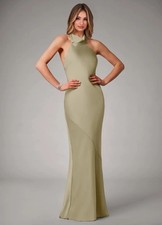 Azazie Women's Velli Moss Green High Neck Backless Formal Dress Sz A8 NWT picture