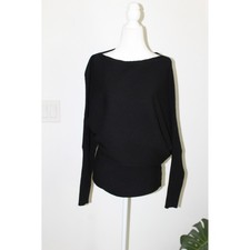 Reiss Lorna Asymmetric Draped Knitted Jumper Black Ribbed Dolman Sweater M picture