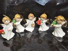VTG Homco Porcelain Angel Ornaments Set of 5 #5622 Bisque Christmas Figures W/Du picture