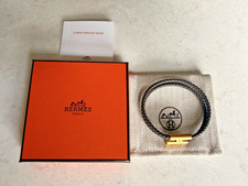 Hermes - Tournis Tresse Bracelet -  Gris Étain (Grey) and Gold - T4 - Authentic picture