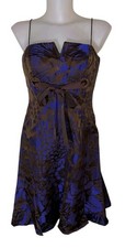 Vtg 90s Chetta B Sz 4 Womens Brown Silk Floral Mini Dress Whimsigoth Cocktail picture