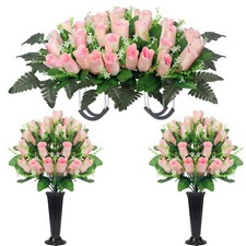 Wocst Cemetery Flowers for Grave,Headstone Flower Saddle with 2 Sets Grave Ro... picture
