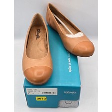 SoftWalk Sonoma Cap Toe Women 9 N Tan Leather Ballet Flats - New picture
