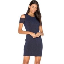 BCBGMAXAZRIA Women's Blue Sparkle Cold Shoulder Mini Dress Large NWOT picture