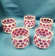 Set of 5 VTG Libbey Cranberry Concord Frosted Polka Dot Tumbler Glasses 3