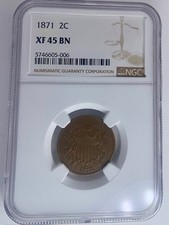 1871 Two Cent Piece NGC 45 BN - Looks AU  Nice Chocolate Color picture