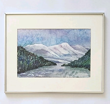 Original Dorothy J Hutton Signed Watercolor Painting Mountain Lake Vintage 16x20 picture
