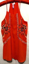 Francesca’s Alya Top M Orange Tribal Boho Hippie Embroidered Tank Shirt Blouse picture
