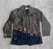 Chico's Design Silk Patchwork Beaded Button-Up Shirt Women Size 4 picture