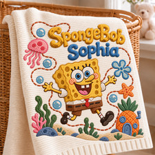 SpongeBob SquarePants Personalized Baby Blanket Custom Name Embroidered Gift picture