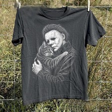 Michael Myers Holding Cat Shirt, Vintage Horror Movie T-Shirt, Funny Halloween picture