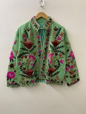 Boho Green Embroidered Floral Jacket Handmade Ethnic Festival Coat Women picture
