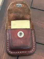 Vintage Solid Brass 1932-1987 Zippo Lighter w/ Leather Case picture