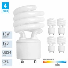 4 Pack Spiral CFL Fluorescent 13 Watt 60W Twist and Lock GU24 5000K Bright White picture