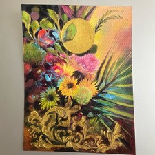 ORIGINAL Floral Still Life Painting Gold Accent Art Botanical surreal Artwork US picture