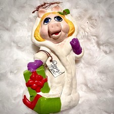Vintage 1981 Miss Piggy White Robe Sigma Christmas Ornament Muppets Jim Henson picture